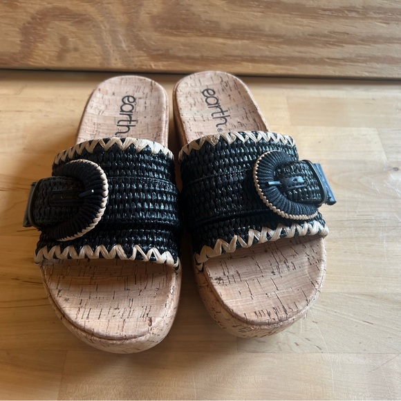 NWOT Earth Origins Samsy 2 size 6 Black Tan Slip-On Cork Wedge Slide Sandal shoe - Picture 8 of 11